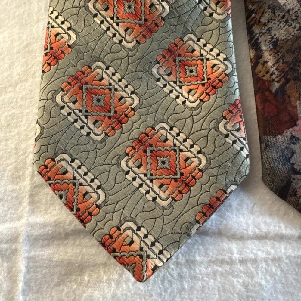 3 VTG Wemlon Wembley Mens Neck Tie Brown Stripes Groovy Swirl 70s Retro Geo 4